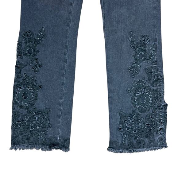 Free People Raw Hem Cutwork Cigarette Jeans Black Embroidered Crop Denim size 25 - Picture 4 of 12